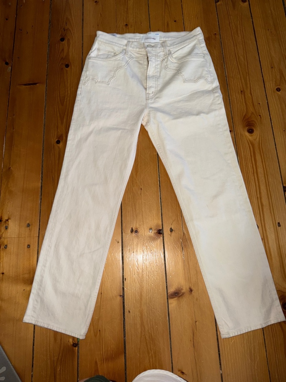MOTHER Off-White Buckle Bunny Straight Jeans